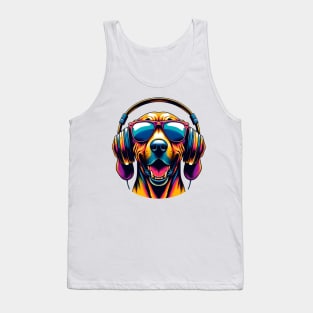 Plott Hound Smiling DJ with Vibrant Headphones Tank Top